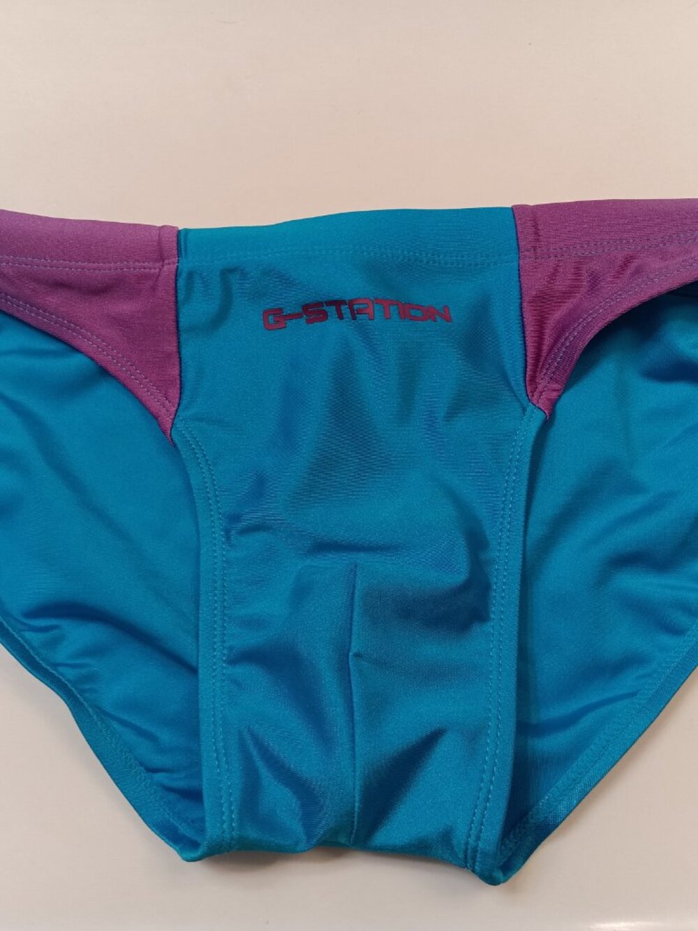 NWOT "G-STATION" 1" SIDES SWIM BRIEF, Turquois Blue, Asian "XXL" (Est. 34"-35")